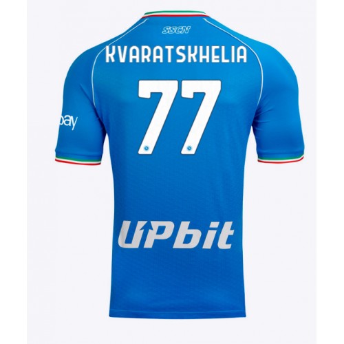 Pánský Fotbalový dres SSC Napoli Khvicha Kvaratskhelia #77 2023-24 Domácí Krátký Rukáv